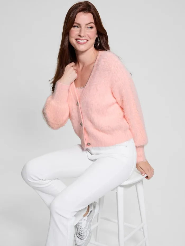 GUESS Tops Keyla Fuzzy Cardigan Pink 8211 Women