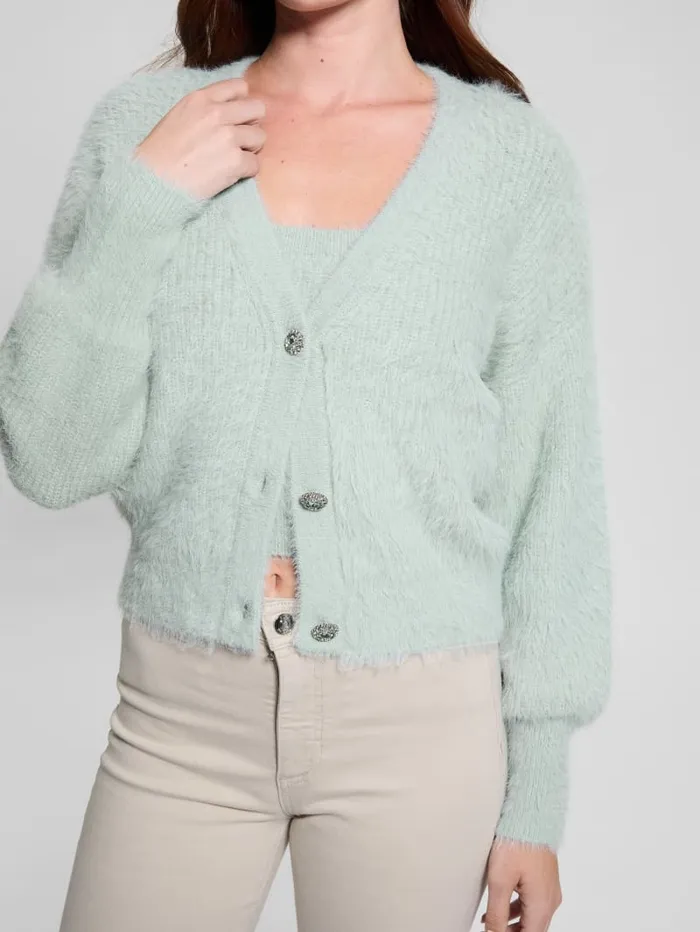 GUESS Tops Keyla Fuzzy Cardigan Pink 8211 Women