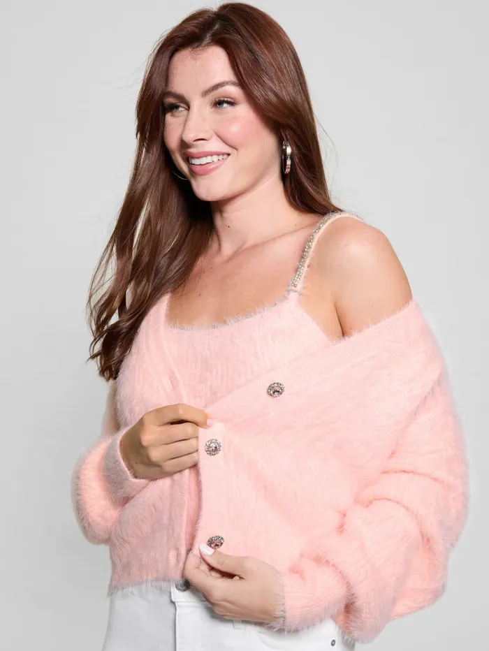 GUESS Tops Keyla Fuzzy Cardigan Pink 8211 Women