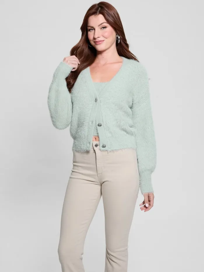 GUESS Tops Keyla Fuzzy Cardigan Pink 8211 Women