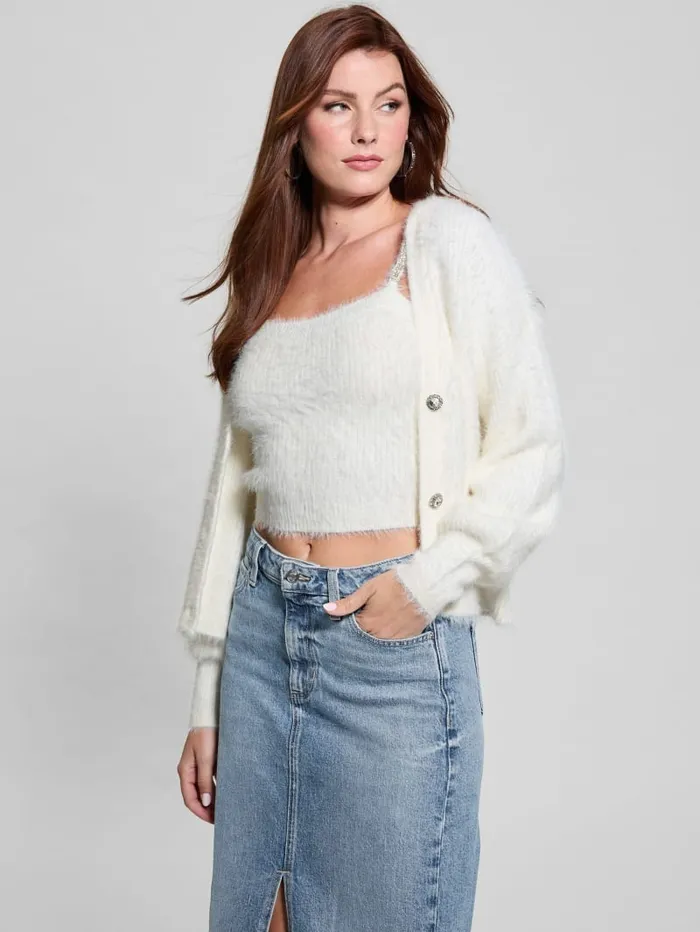 GUESS Tops Keyla Fuzzy Cardigan Pink 8211 Women