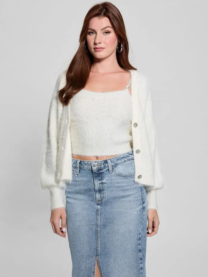 GUESS Tops Keyla Fuzzy Cardigan Pink 8211 Women
