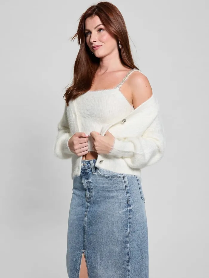 GUESS Tops Keyla Fuzzy Cardigan Pink 8211 Women