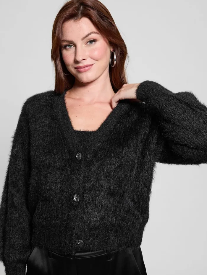 GUESS Tops Keyla Fuzzy Cardigan Pink 8211 Women