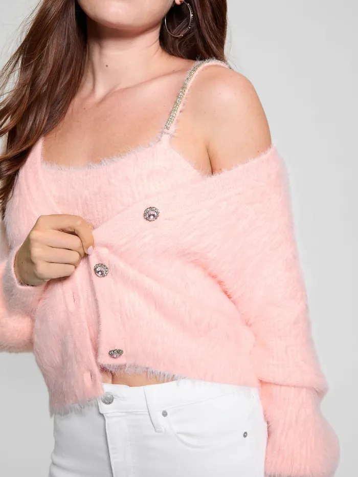 GUESS Tops Keyla Fuzzy Cardigan Pink 8211 Women
