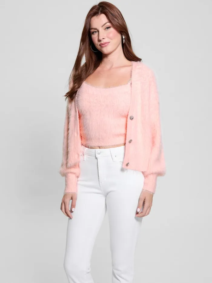 GUESS Tops Keyla Fuzzy Cardigan Pink 8211 Women