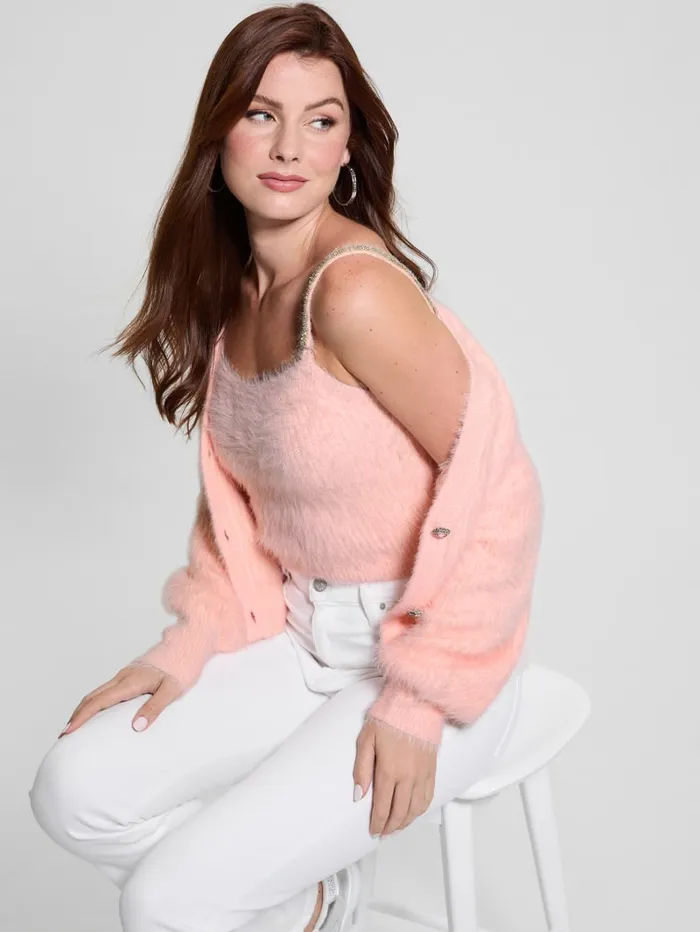 GUESS Tops Keyla Fuzzy Cardigan Pink 8211 Women