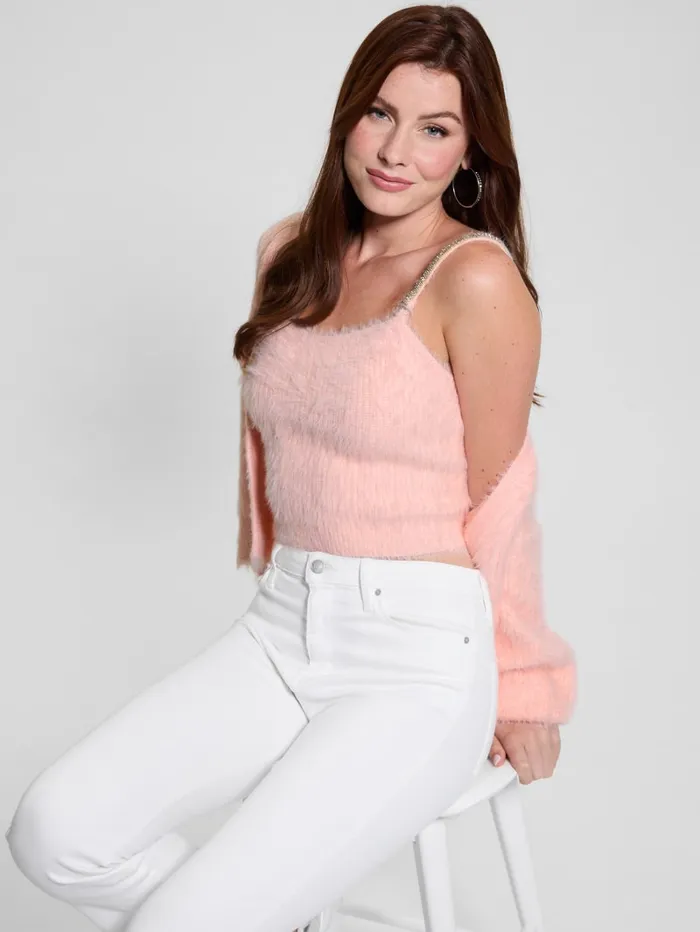 GUESS Tops Keyla Fuzzy Cardigan Pink 8211 Women