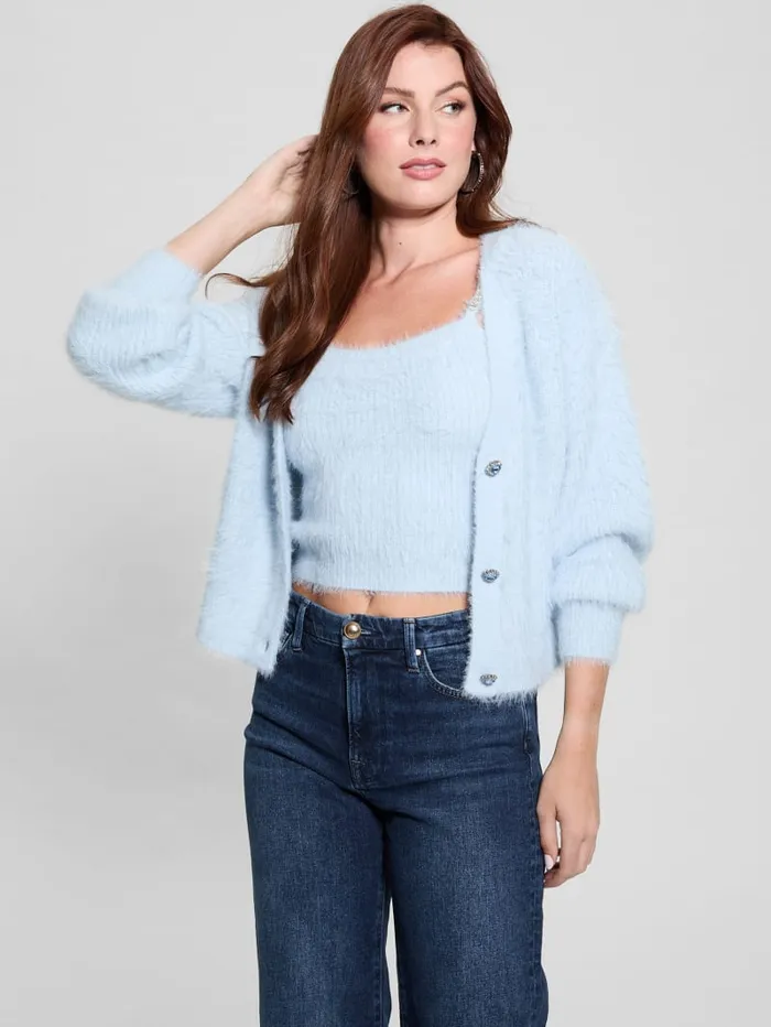 GUESS Tops Keyla Fuzzy Cardigan Pink 8211 Women