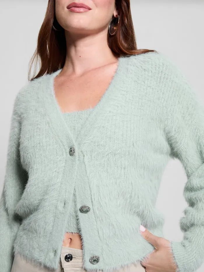 GUESS Tops Keyla Fuzzy Cardigan Pink 8211 Women