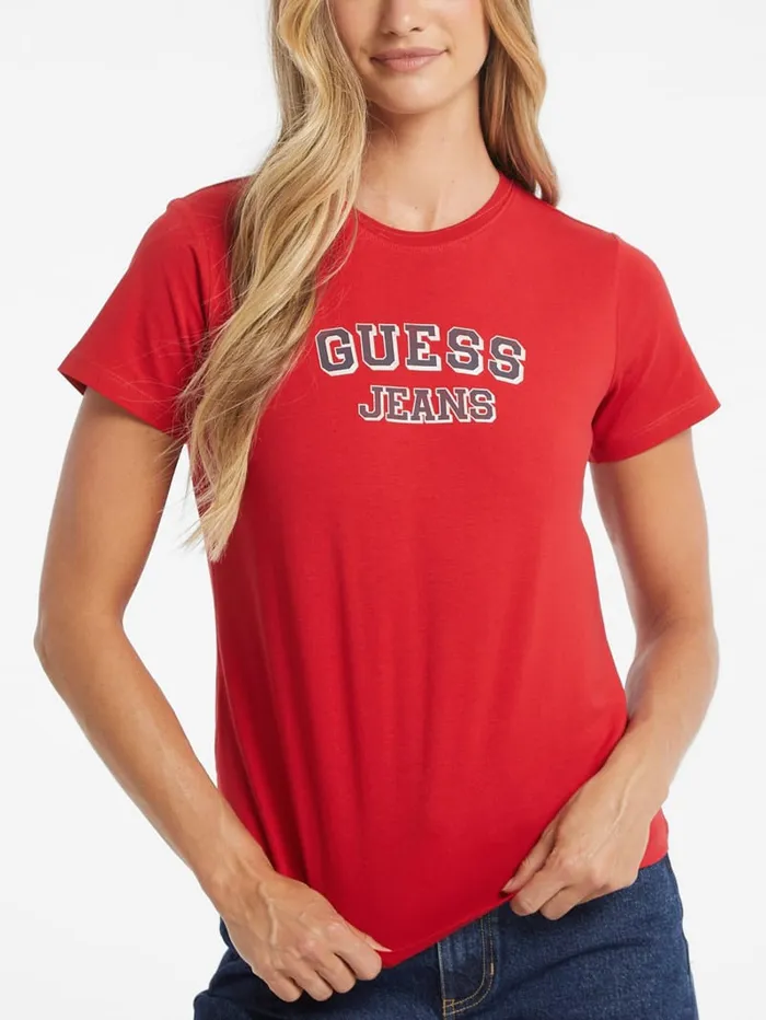 GUESS Tops Regular TwoTone Logo Tee Red 8211 Women