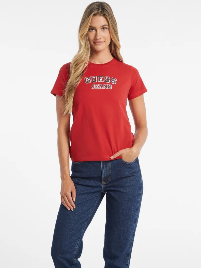 GUESS Tops Regular TwoTone Logo Tee Red 8211 Women