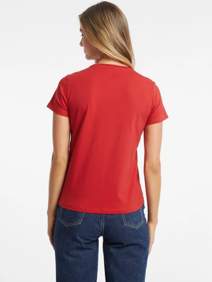 GUESS Tops Regular TwoTone Logo Tee Red 8211 Women