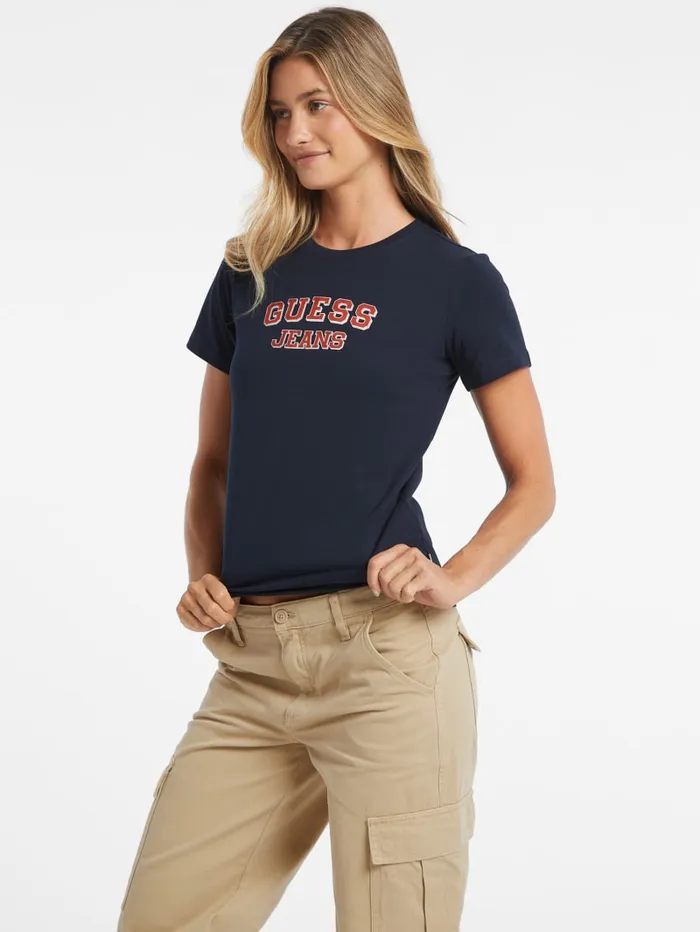 GUESS Tops Regular TwoTone Logo Tee Red 8211 Women