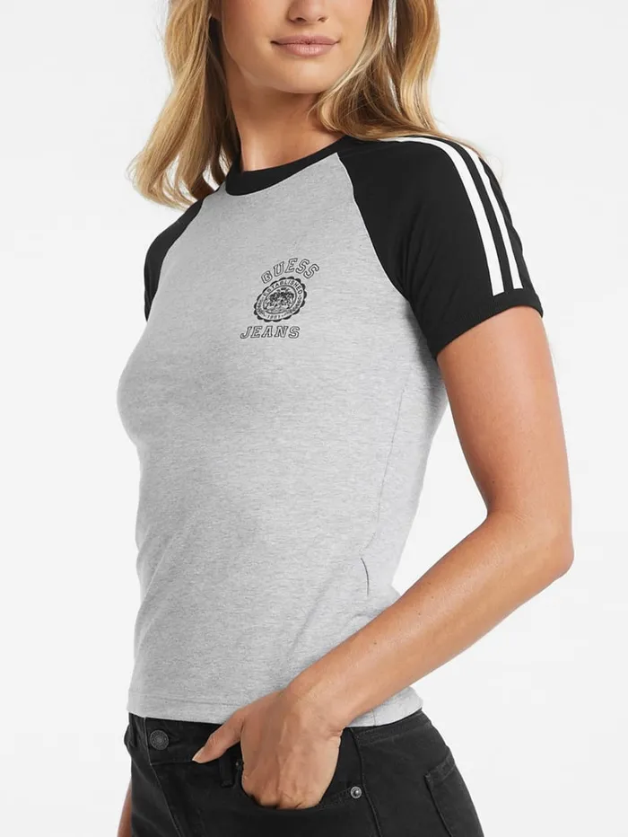 GUESS Tops Slim Crest Logo Raglan Tee White 8211 Women
