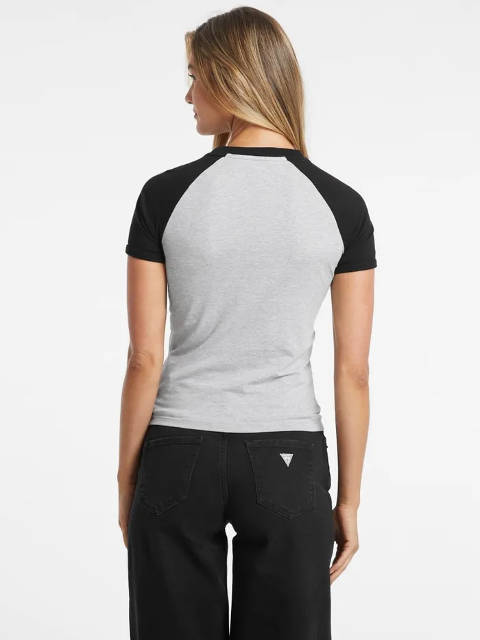GUESS Tops Slim Crest Logo Raglan Tee White 8211 Women