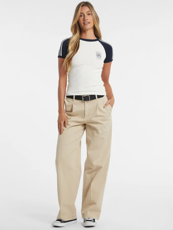 GUESS Tops Slim Crest Logo Raglan Tee White 8211 Women