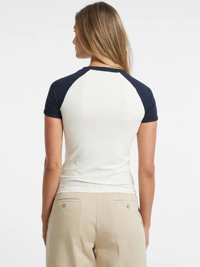 GUESS Tops Slim Crest Logo Raglan Tee White 8211 Women