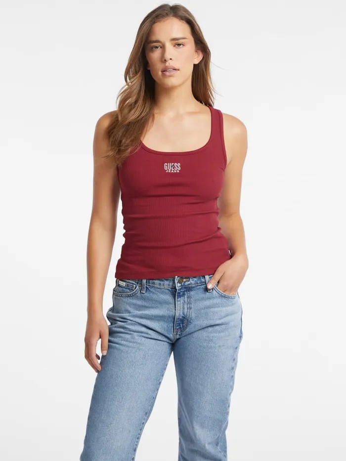 GUESS Tops Slim Embroidered Logo Tank Gray 8211 Women