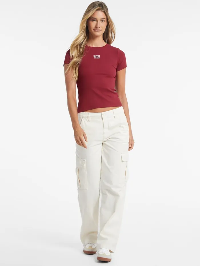 GUESS Tops Slim Embroidered Logo Tee Brown 8211 Women