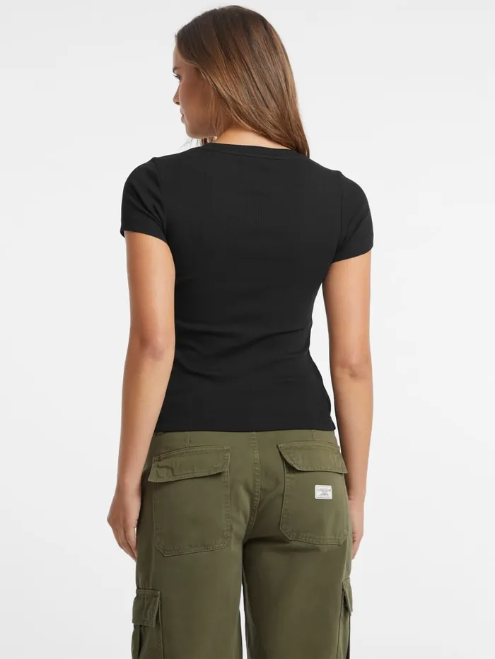GUESS Tops Slim Embroidered Logo Tee Brown 8211 Women