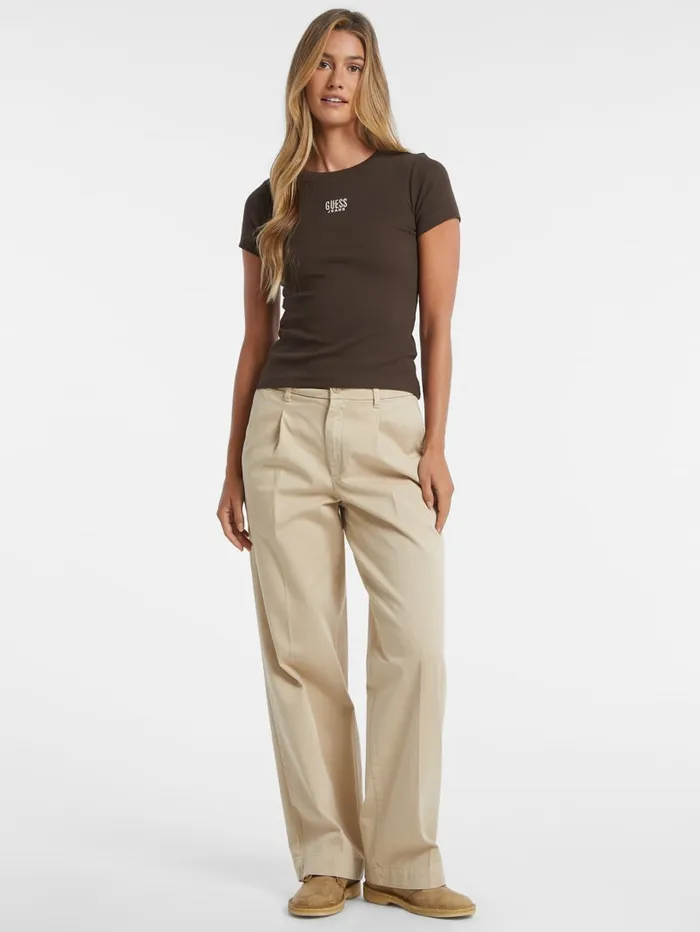 GUESS Tops Slim Embroidered Logo Tee Brown 8211 Women