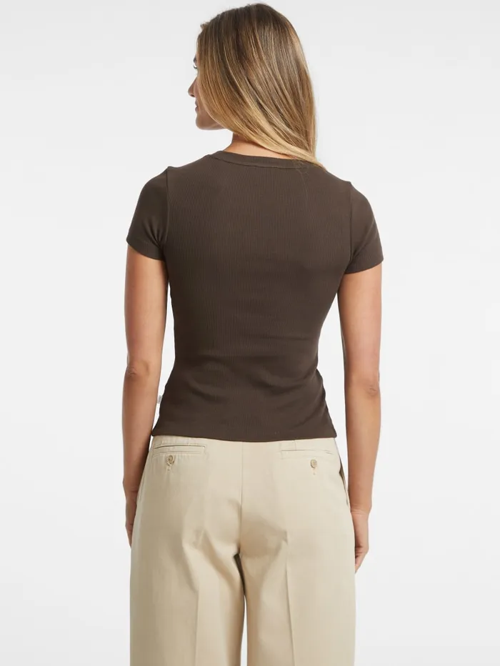 GUESS Tops Slim Embroidered Logo Tee Brown 8211 Women
