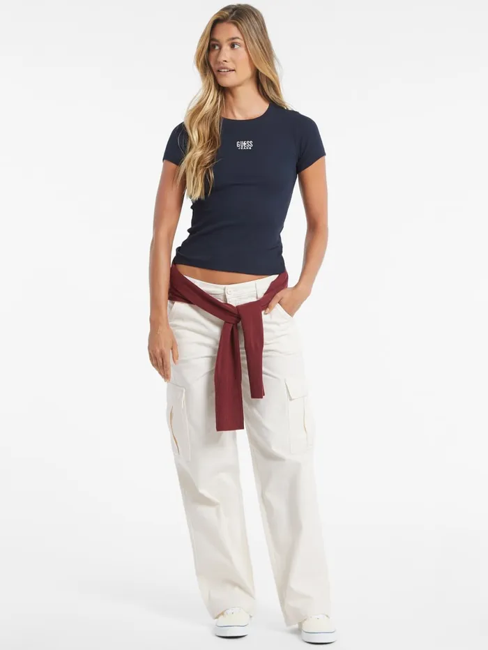 GUESS Tops Slim Embroidered Logo Tee Brown 8211 Women
