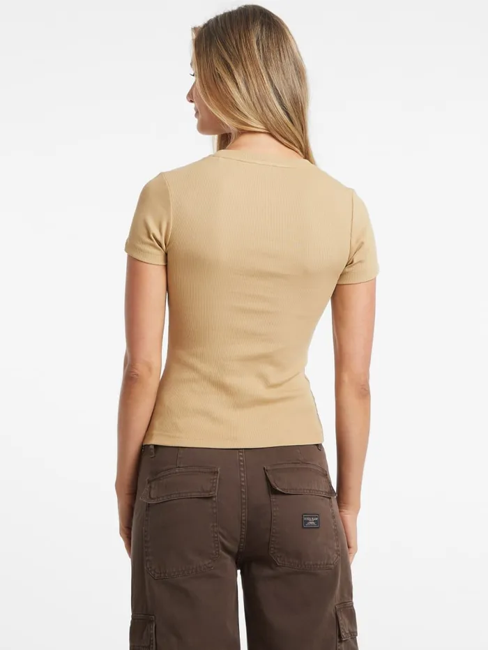 GUESS Tops Slim Embroidered Logo Tee Brown 8211 Women