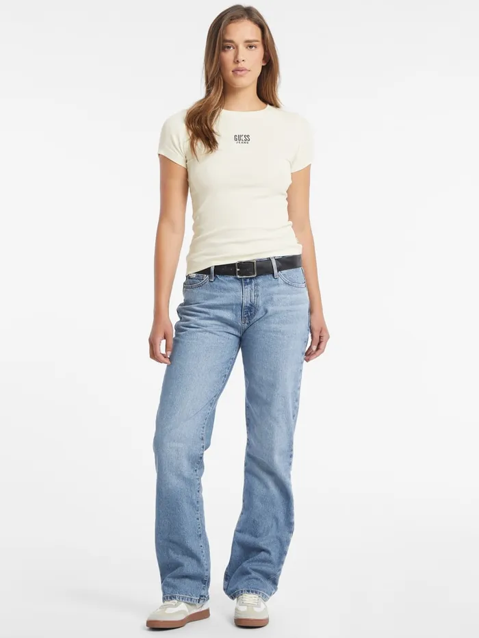 GUESS Tops Slim Embroidered Logo Tee Brown 8211 Women