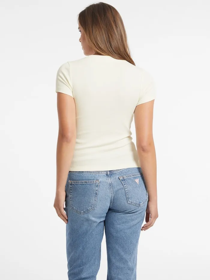 GUESS Tops Slim Embroidered Logo Tee Brown 8211 Women