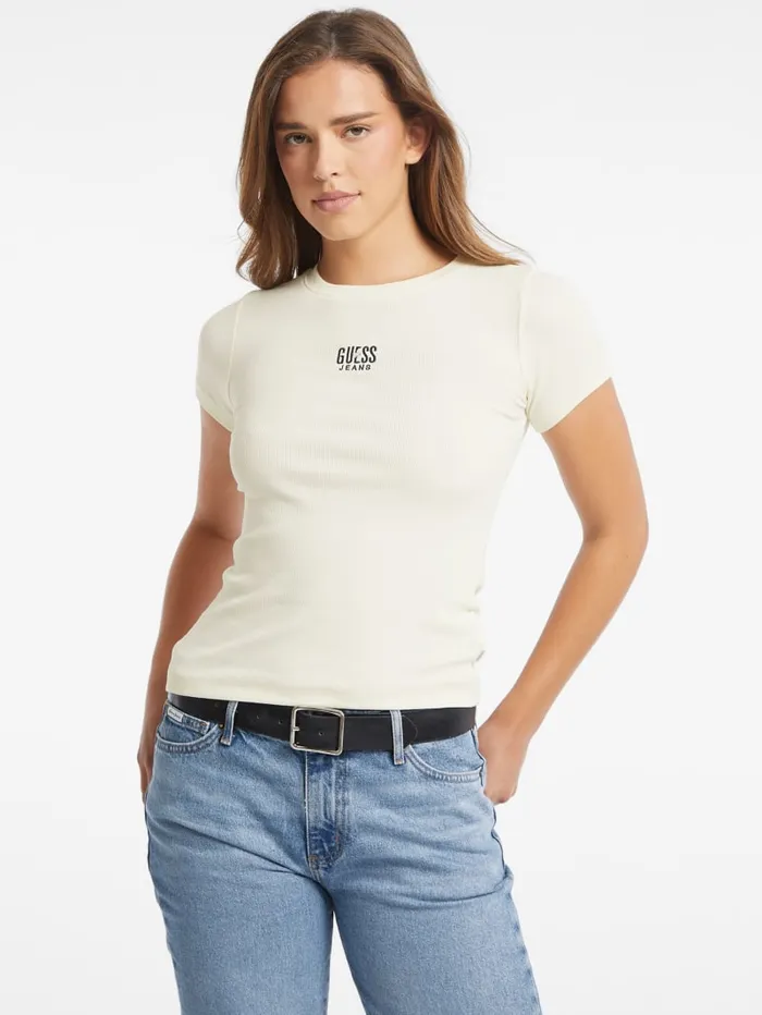 GUESS Tops Slim Embroidered Logo Tee White 8211 Women