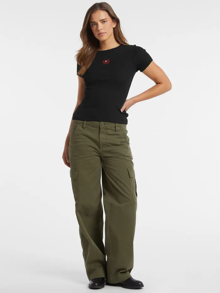 GUESS Tops Slim Embroidered Logo Tee White 8211 Women