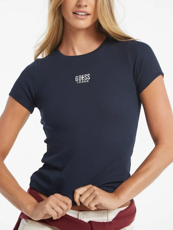 GUESS Tops Slim Embroidered Logo Tee White 8211 Women