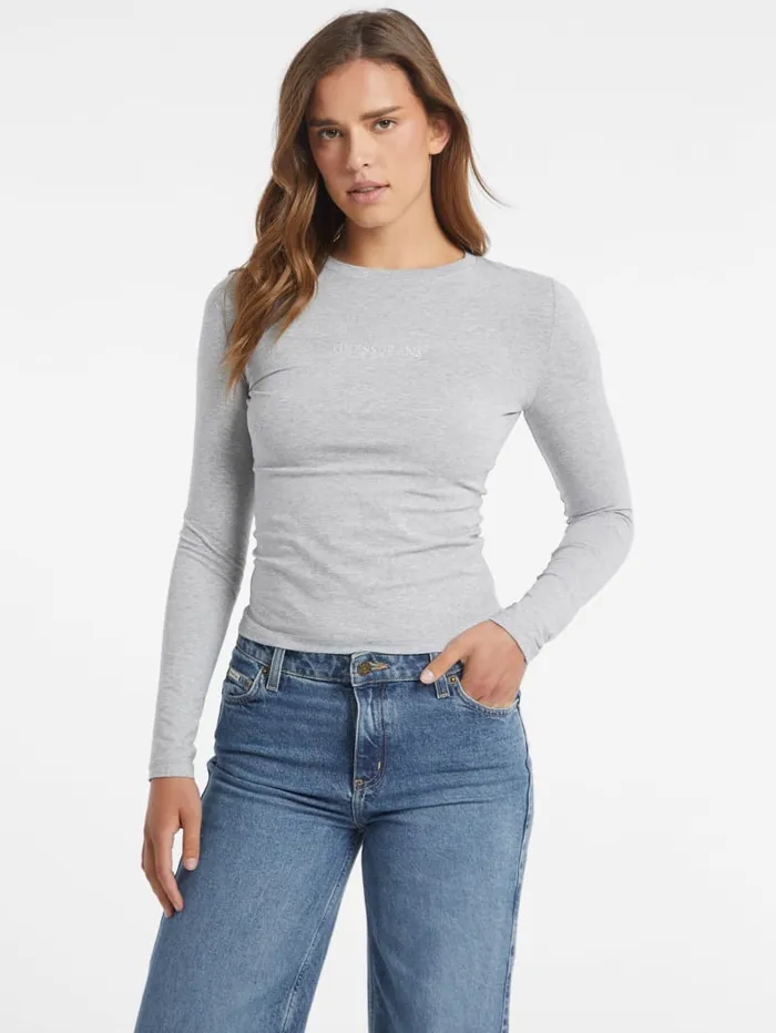GUESS Tops Slim Embroidered LongSleeve Tee Blue 8211 Women
