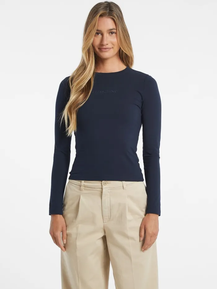 GUESS Tops Slim Embroidered LongSleeve Tee Blue 8211 Women