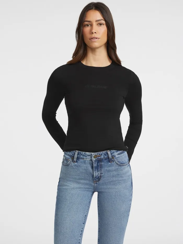 GUESS Tops Slim Embroidered LongSleeve Tee Blue 8211 Women