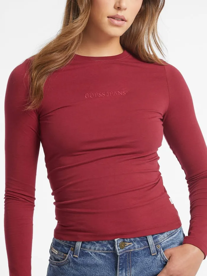GUESS Tops Slim Embroidered LongSleeve Tee Blue 8211 Women
