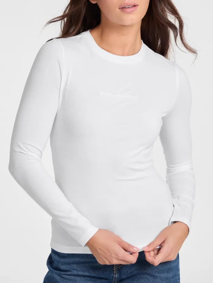 GUESS Tops Slim Embroidered LongSleeve Tee Blue 8211 Women