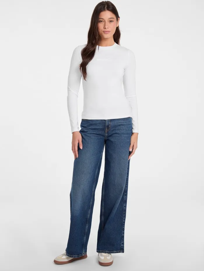 GUESS Tops Slim Embroidered LongSleeve Tee Blue 8211 Women