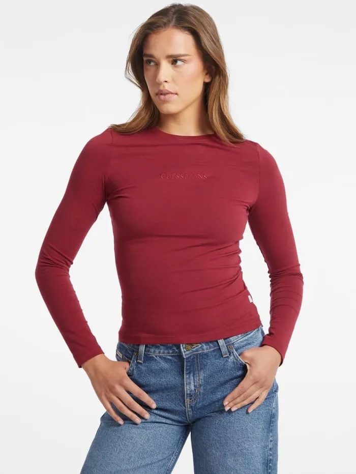 GUESS Tops Slim Embroidered LongSleeve Tee Blue 8211 Women