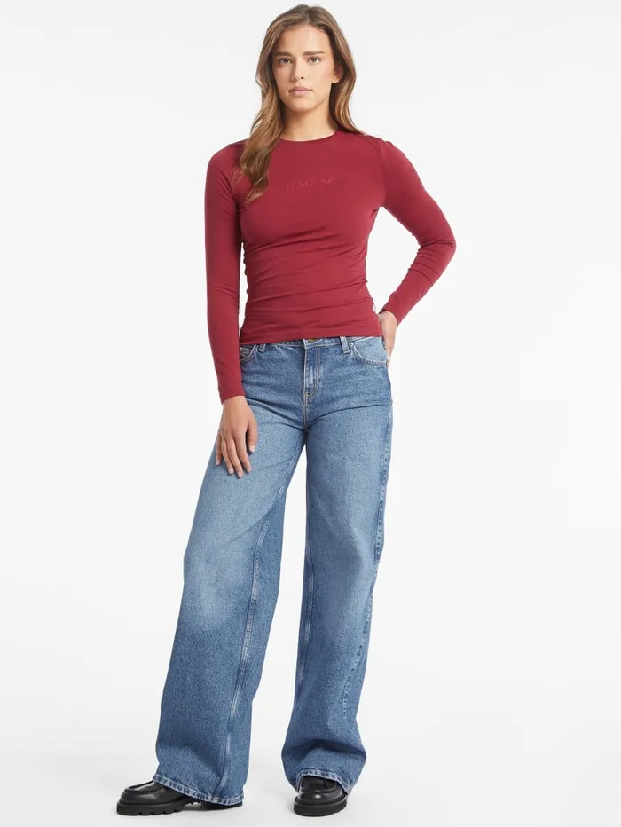 GUESS Tops Slim Embroidered LongSleeve Tee Blue 8211 Women