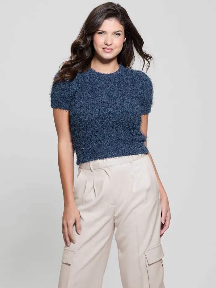 GUESS Tops Usami Fuzzy Sweater Top White 8211 Women