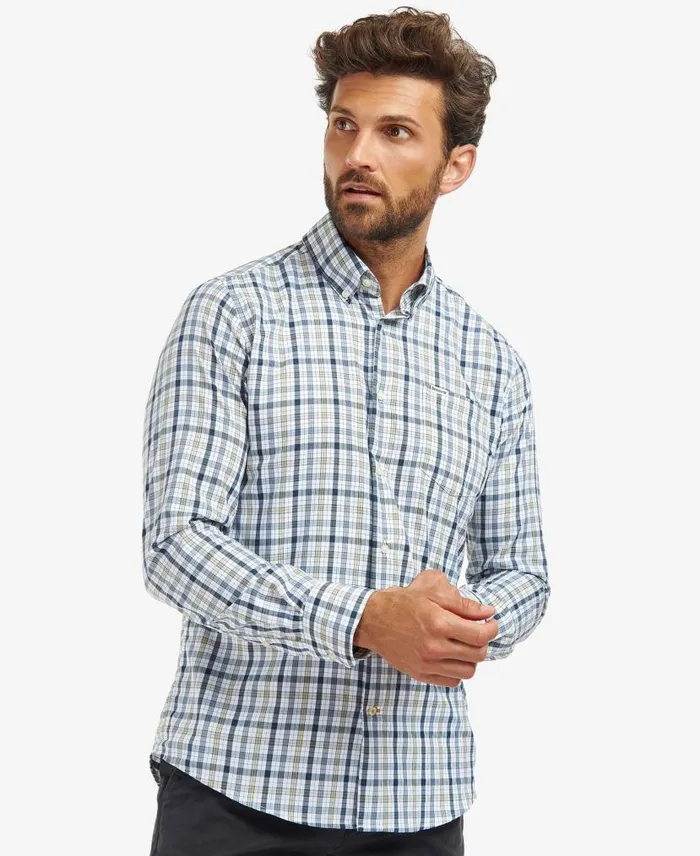 Hallhill Tailored ShortSleeved Check Shirt Green Men Barbour Shirts