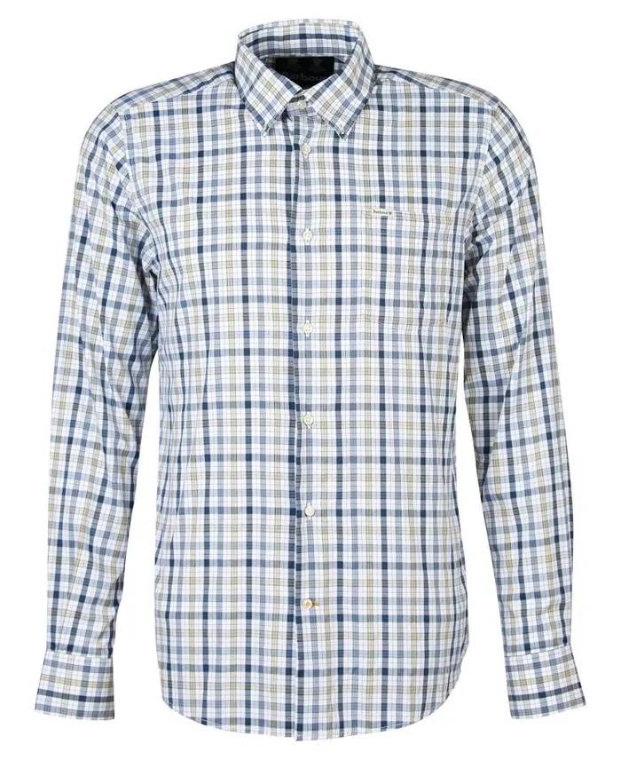 Hallhill Tailored ShortSleeved Check Shirt Green Men Barbour Shirts