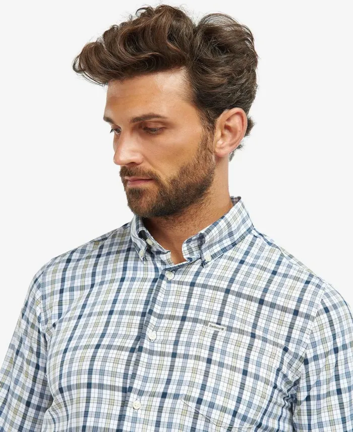 Hallhill Tailored ShortSleeved Check Shirt Green Men Barbour Shirts