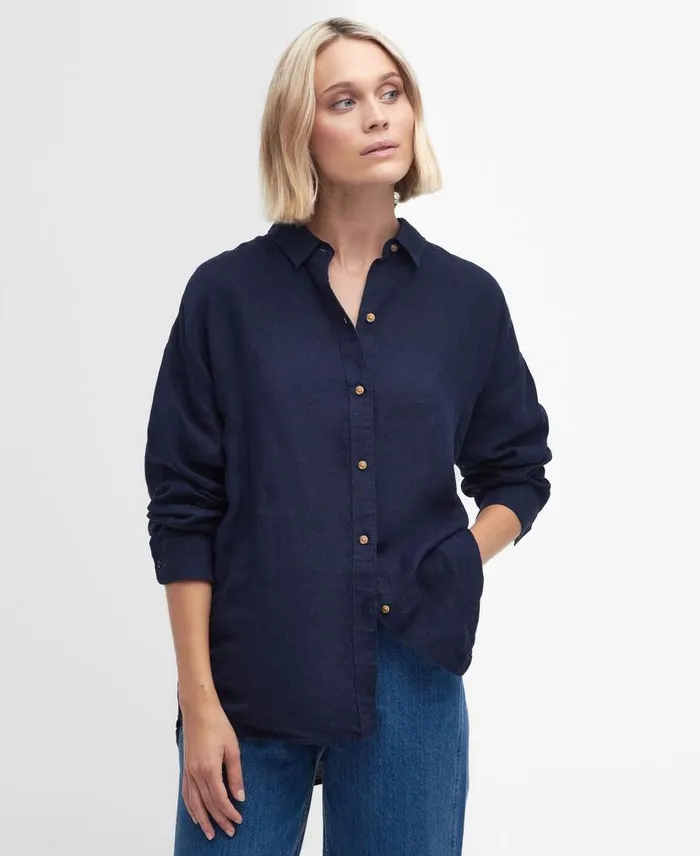 Hampton Relaxed LongSleeved Linen Shirt Primrose Pink Women Barbour Shirts and Blouses