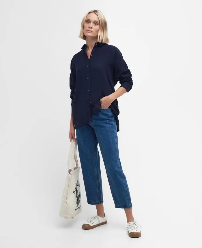 Hampton Relaxed LongSleeved Linen Shirt Primrose Pink Women Barbour Shirts and Blouses