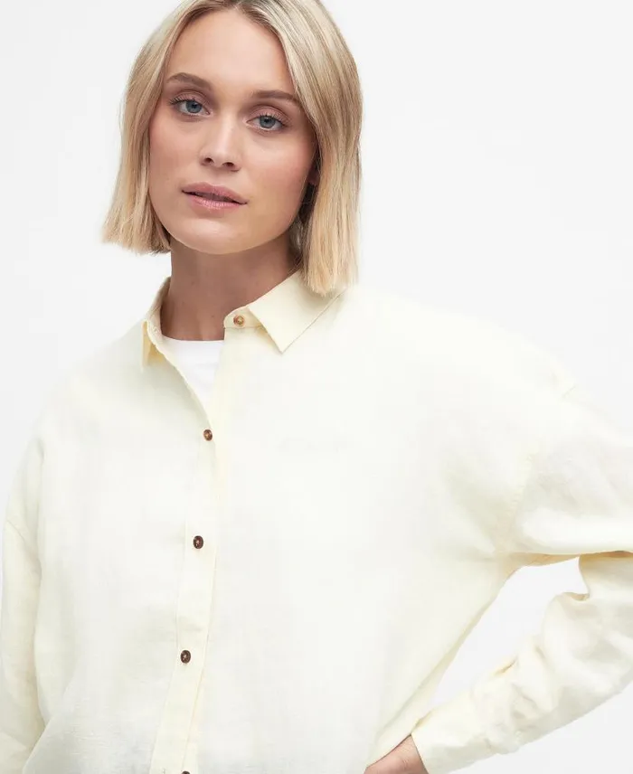 Hampton Relaxed LongSleeved Linen Shirt Primrose Pink Women Barbour Shirts and Blouses