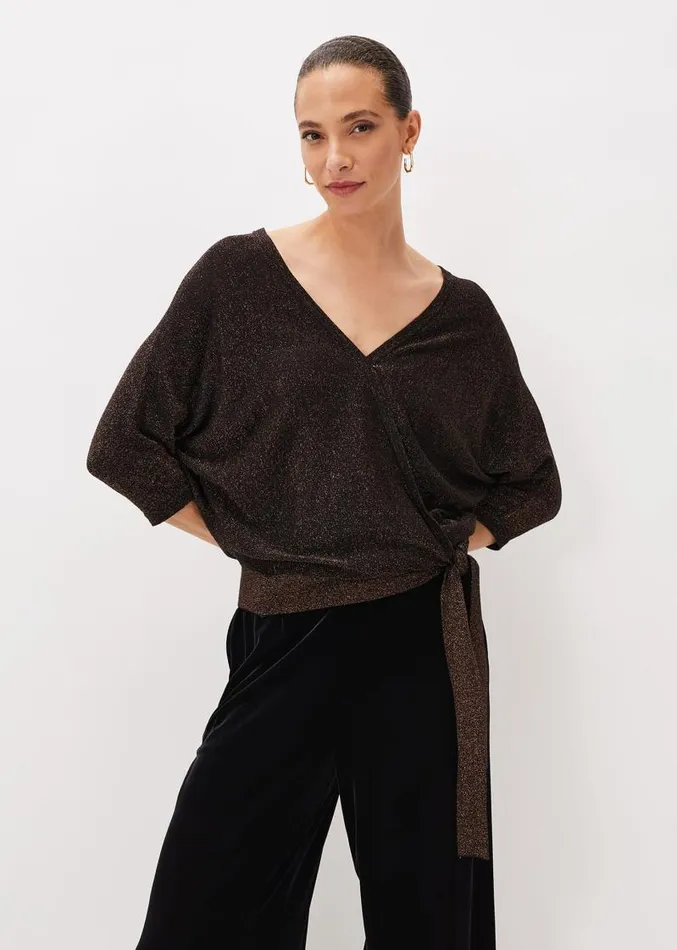 Harper Wrap Knit Top Bronze Women Phase Eight Knitwear
